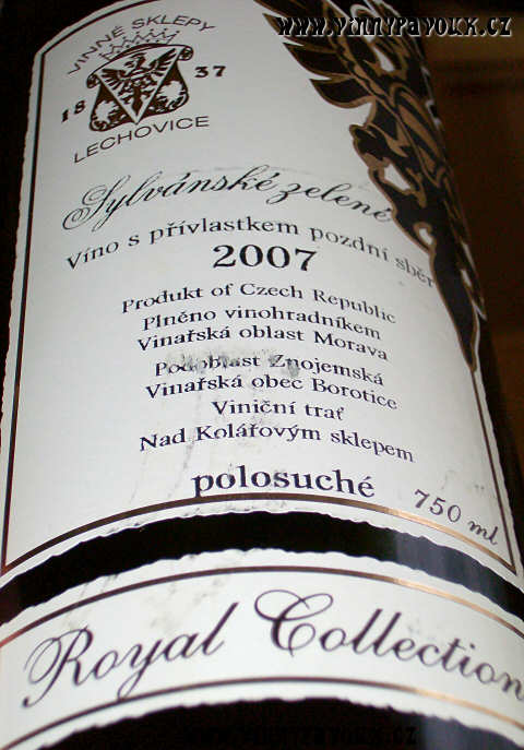 Vinné sklepy Lechovice - Sylvánské zelené 2007 pozdní sběr